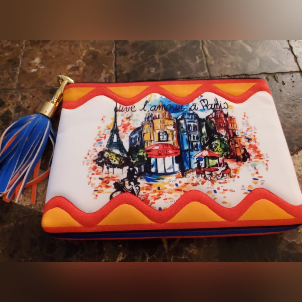 Silvia Tcherassi Neoprene clutch & tassel in vibrant colors of Italy NWOT - Picture 2 of 7